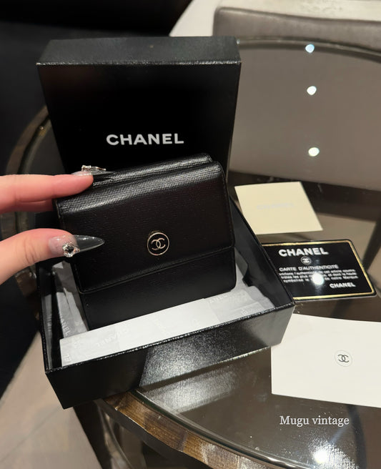 Chanel black leather wallet with box & authenticity card