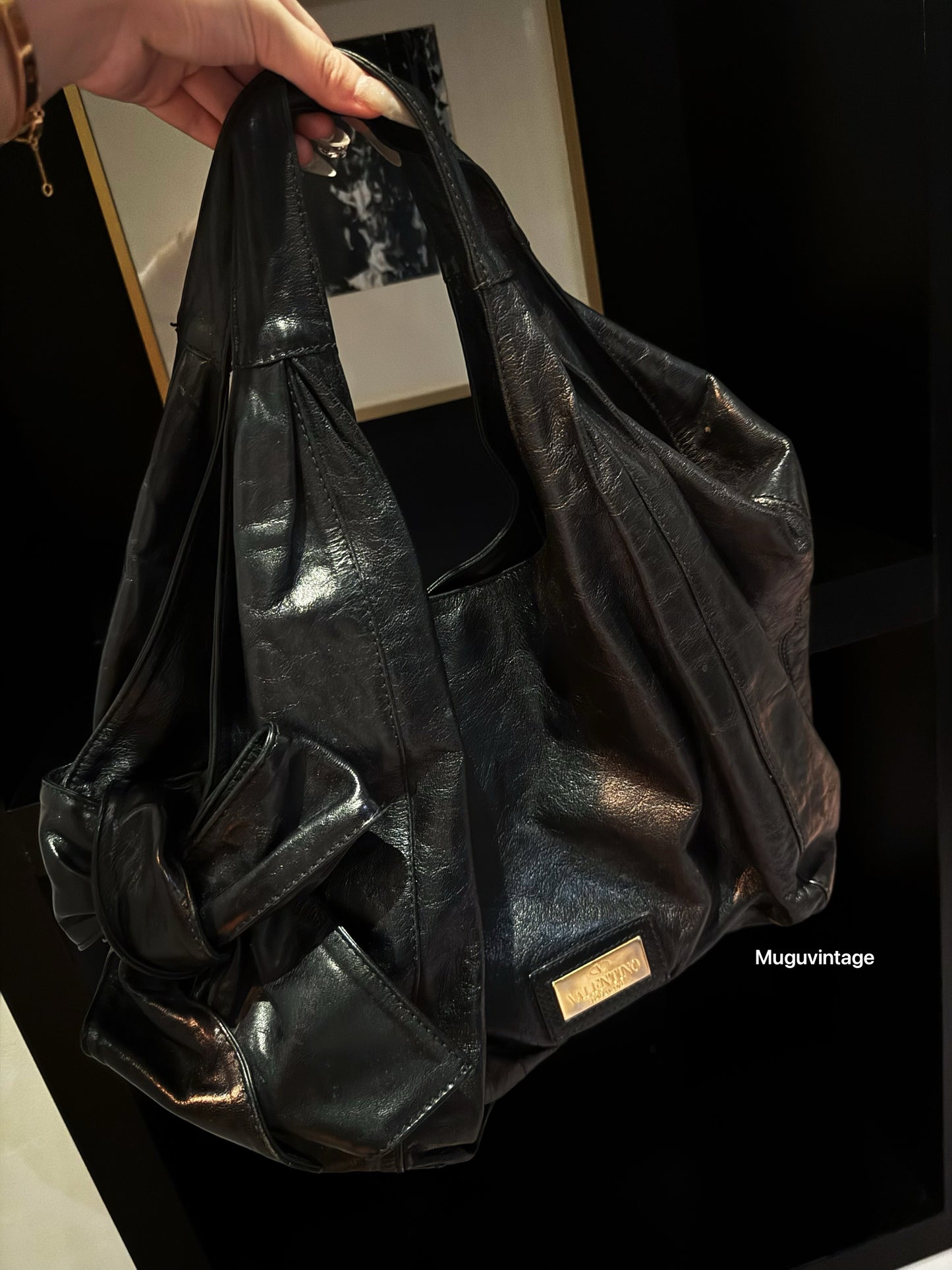 Valentino black patent punk hobo