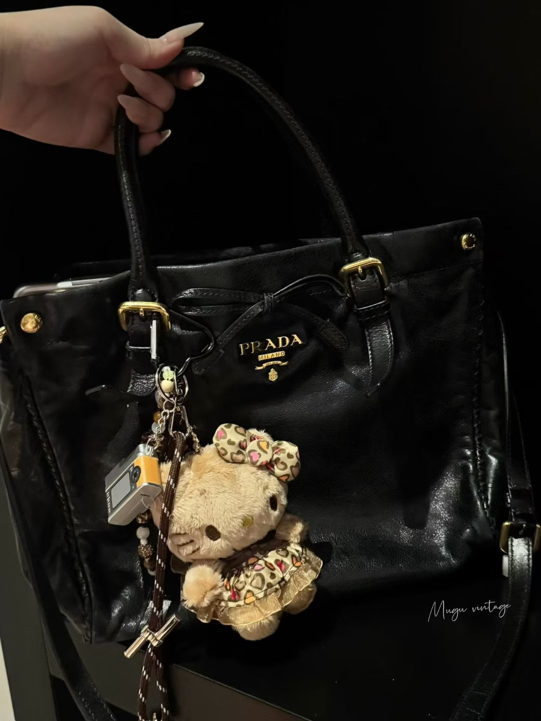 Prada bow leather crossbody patent tote