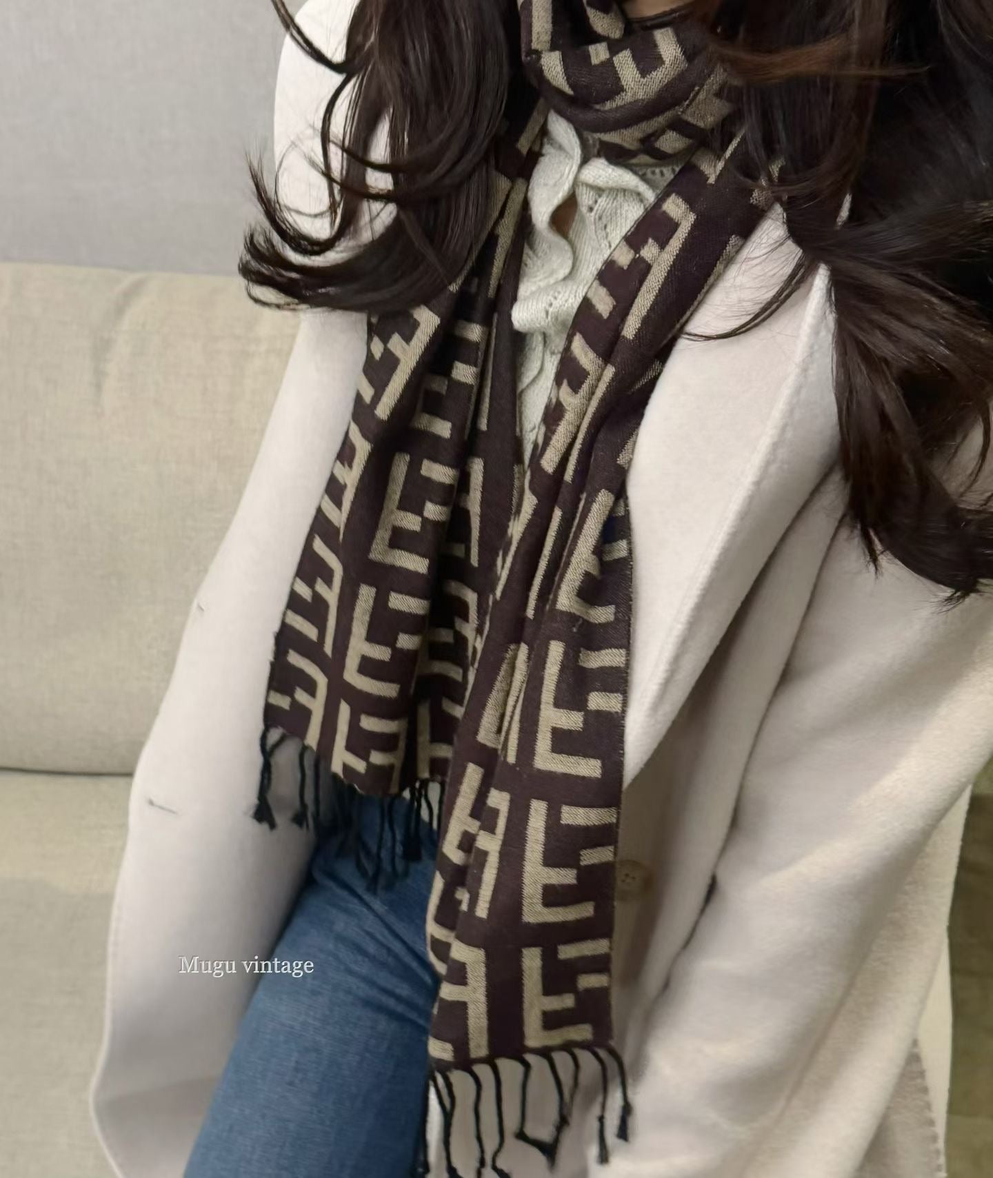 Fendi brown zucca double sided scarf