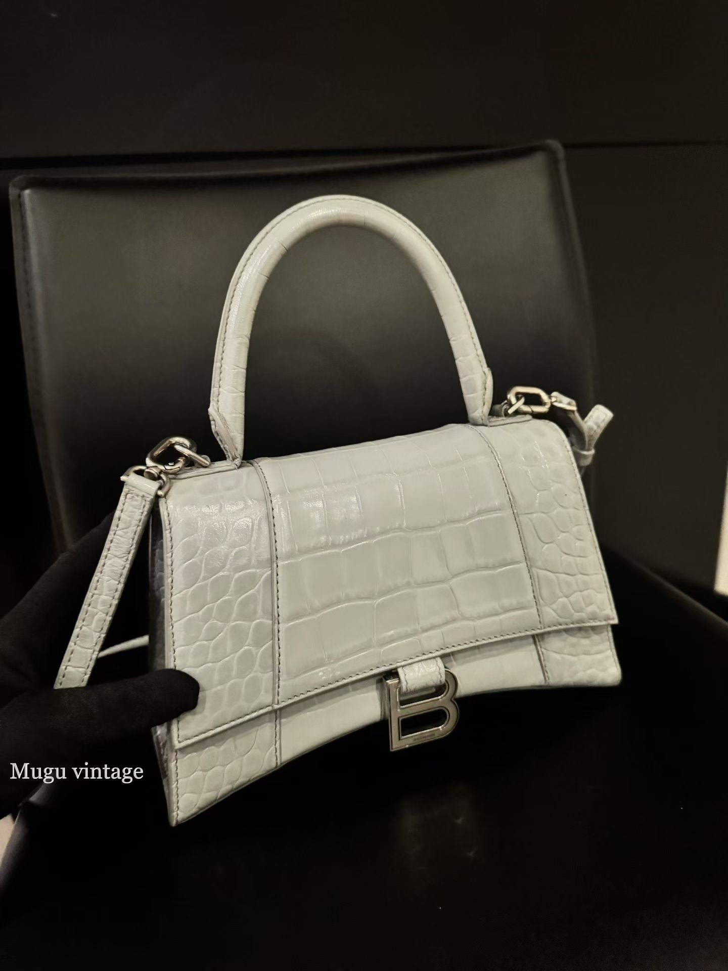 Balenciaga grey crocodile hourglass bag