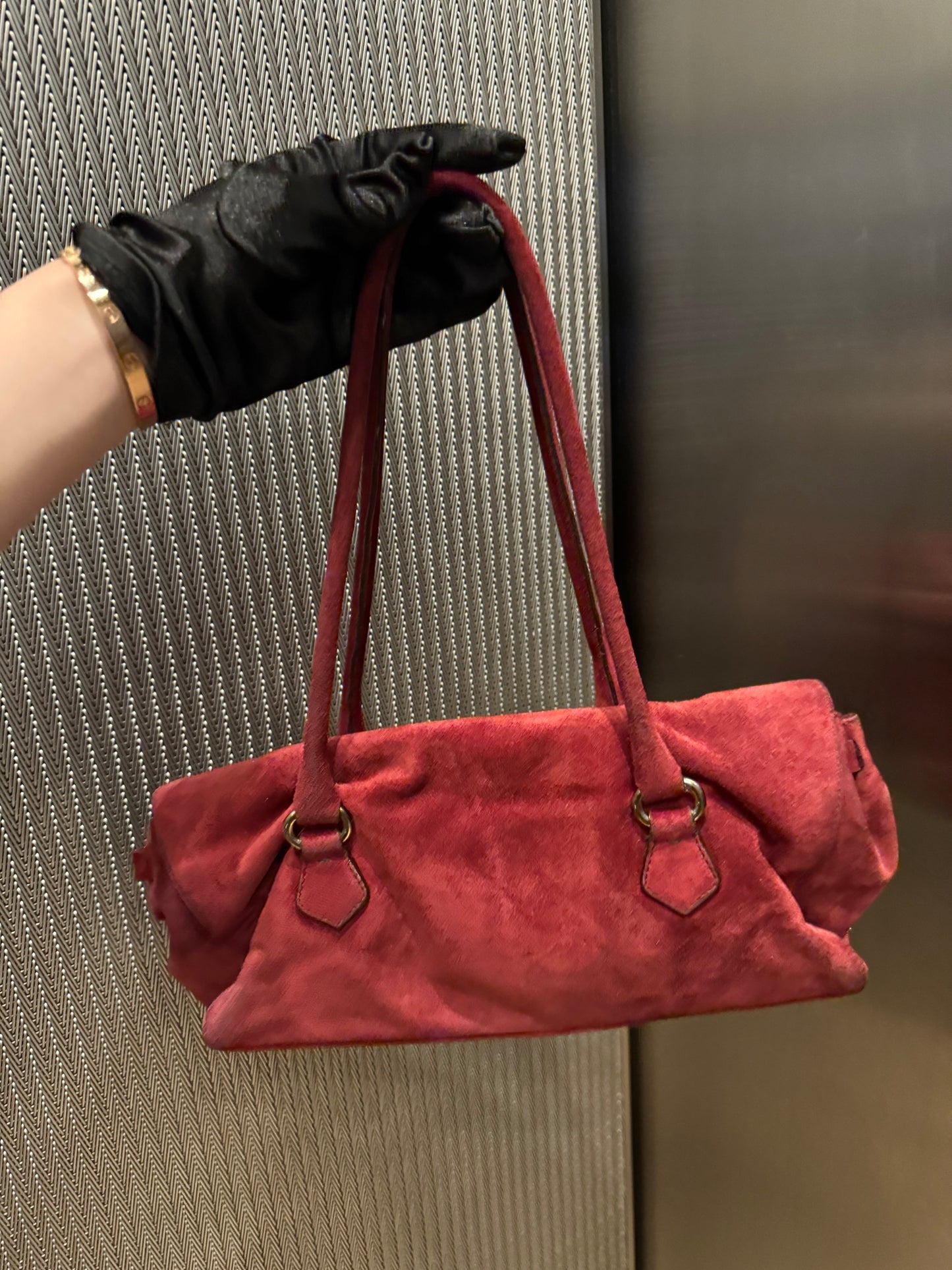 Prada red suede shoulder bag