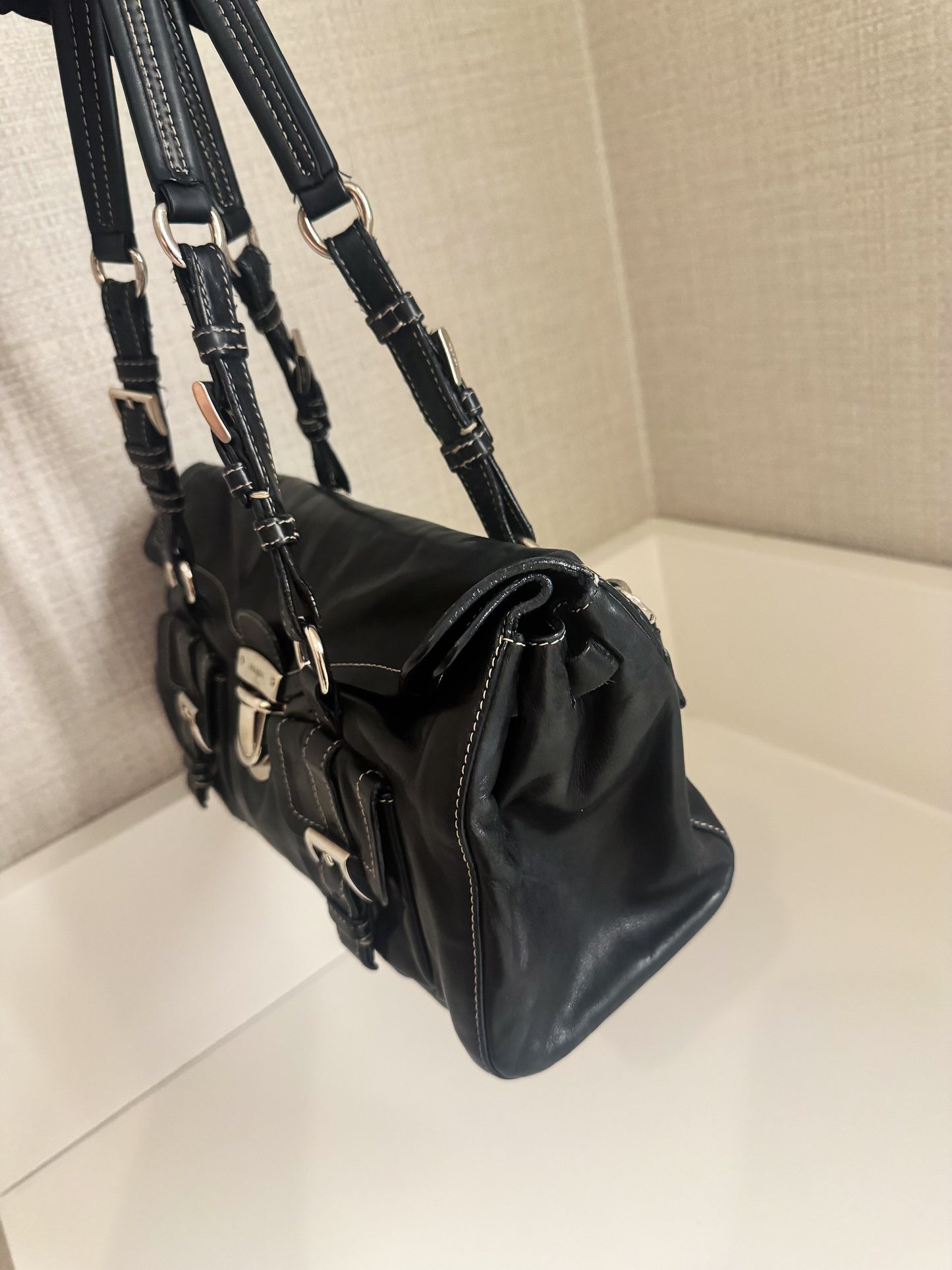 Prada motor chain leather baguette
