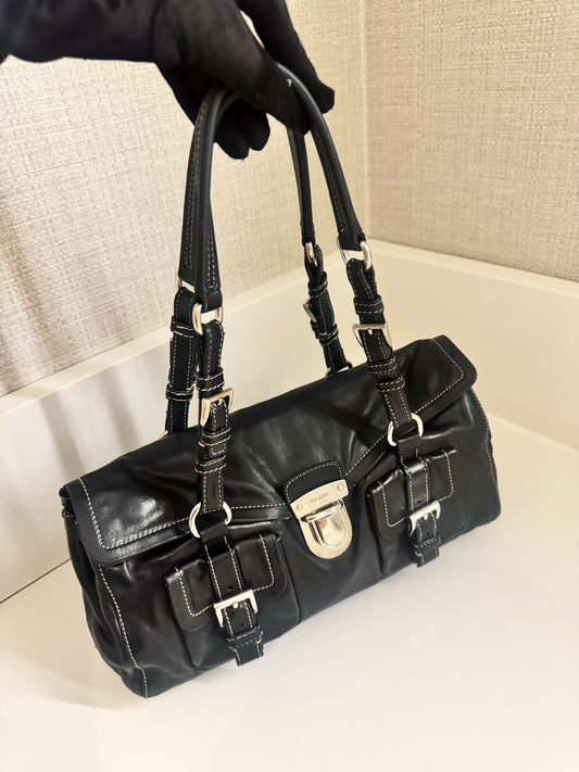 Prada motor chain leather baguette