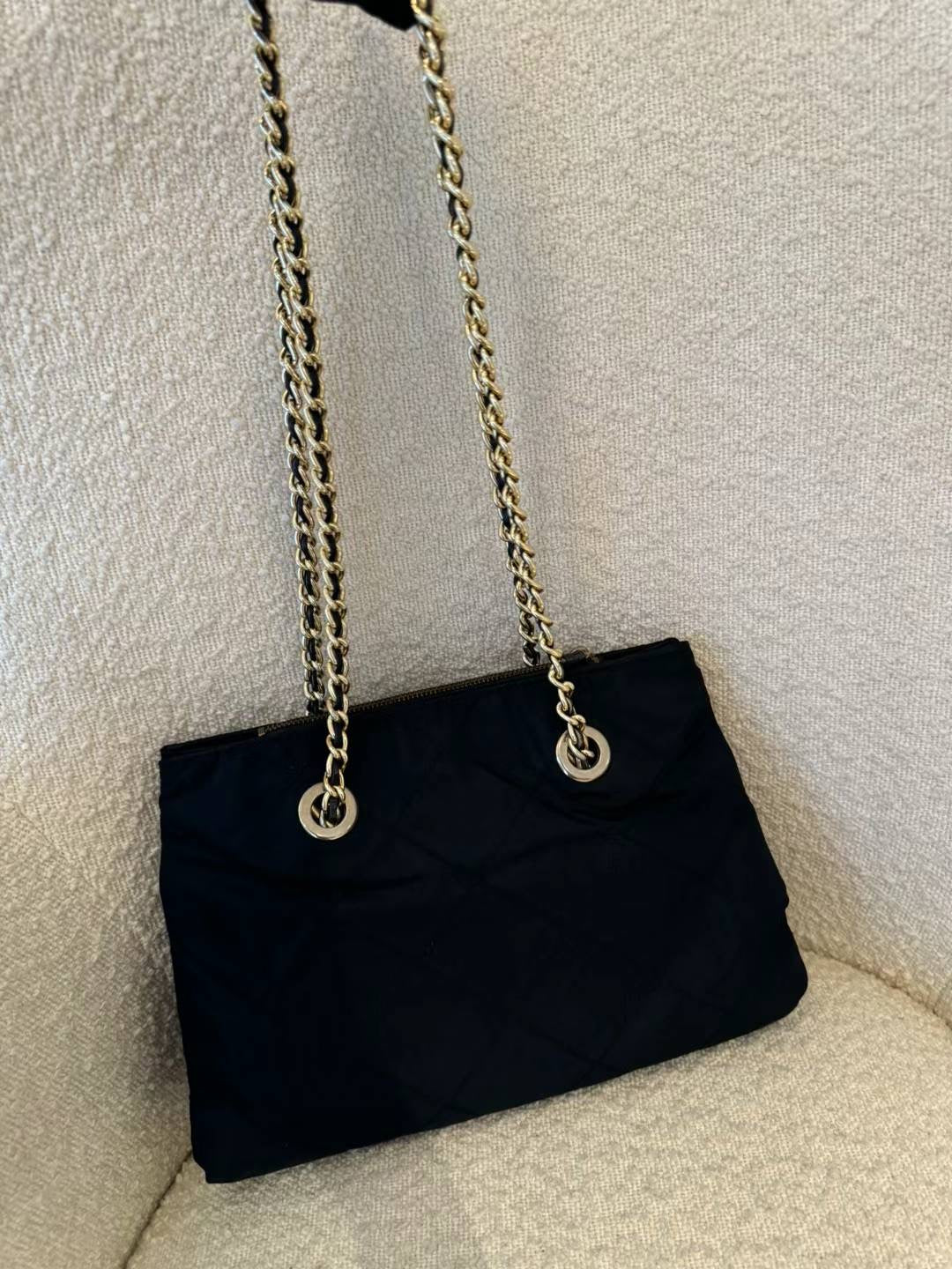 Prada tessuto gold chain tote