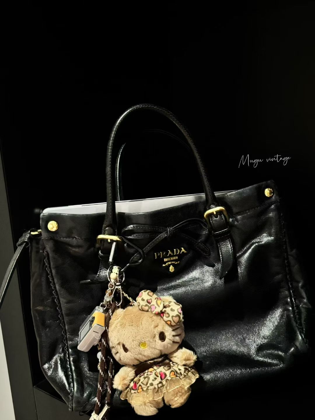 Prada bow leather crossbody patent tote