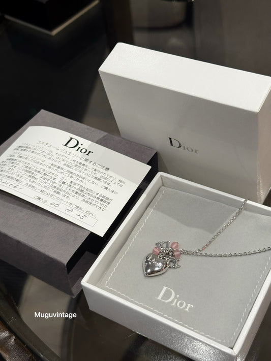 Dior pink beaded heart necklace