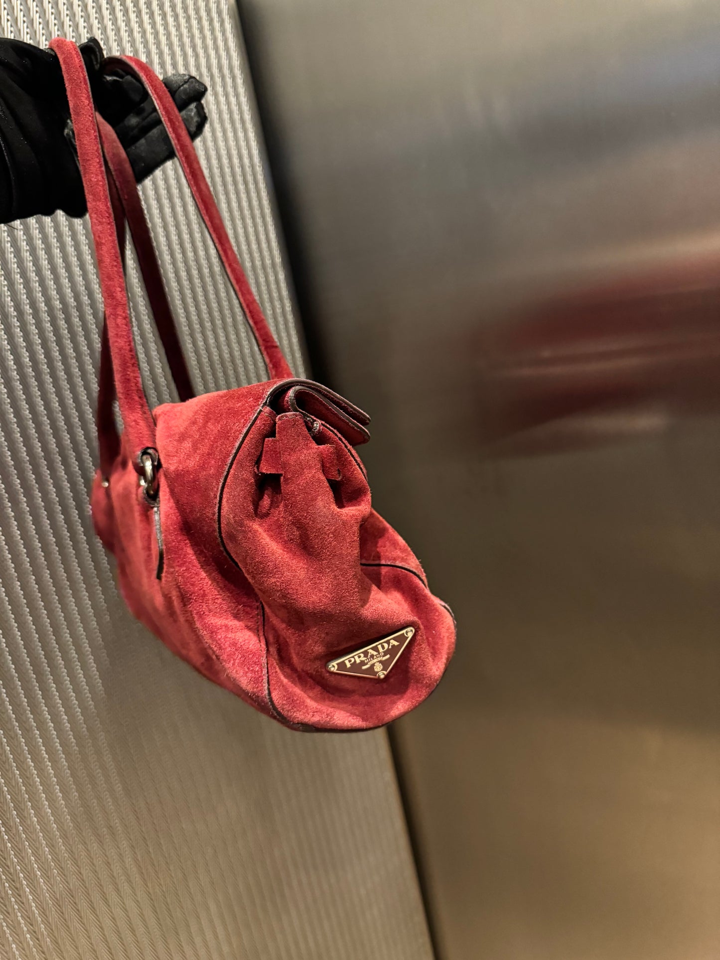 Prada red suede shoulder bag