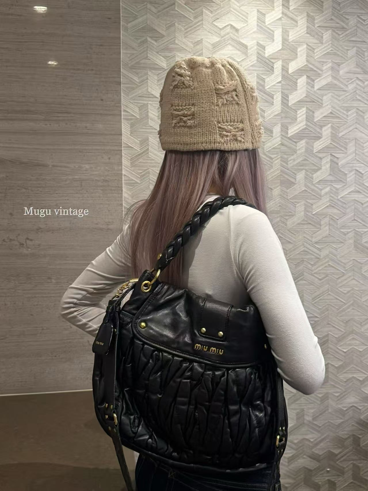 Miu Miu black gold double side tote bag