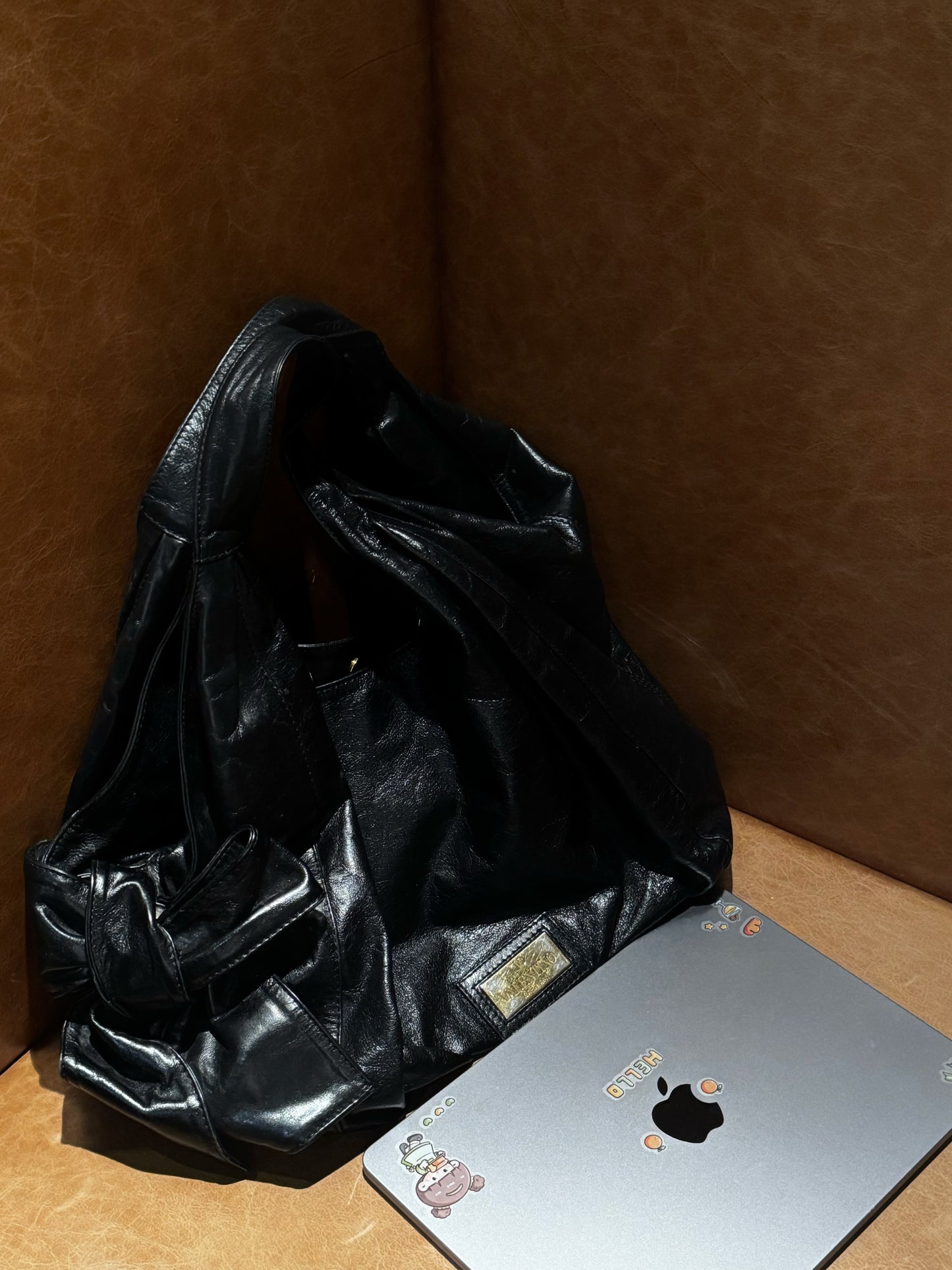 Valentino black patent punk hobo