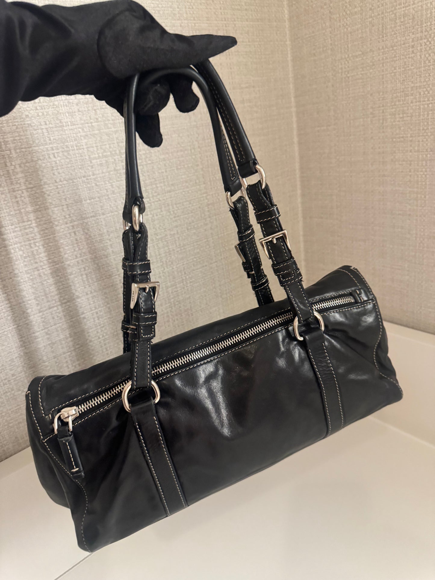 Prada motor chain leather baguette