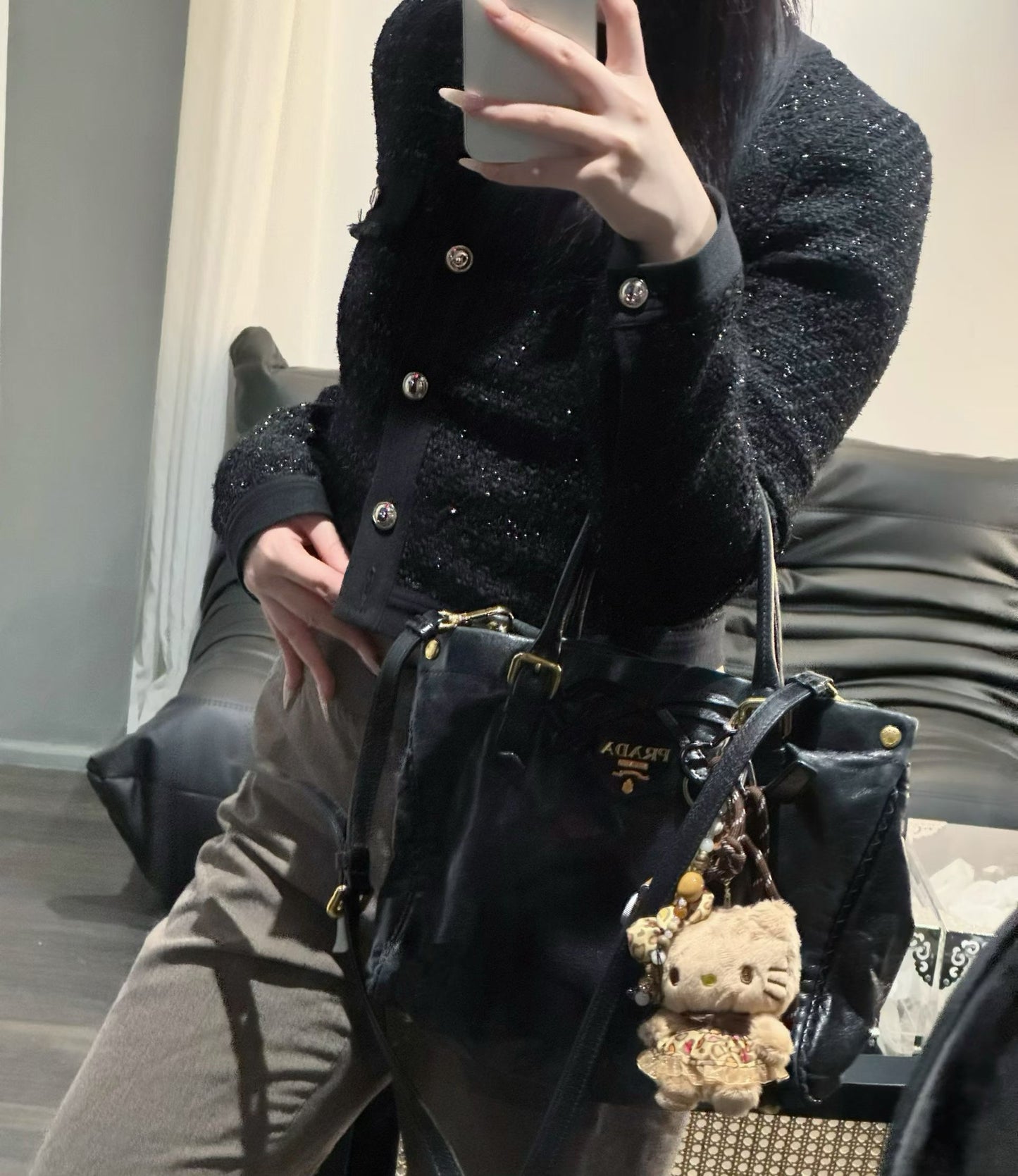 Prada bow leather crossbody patent tote