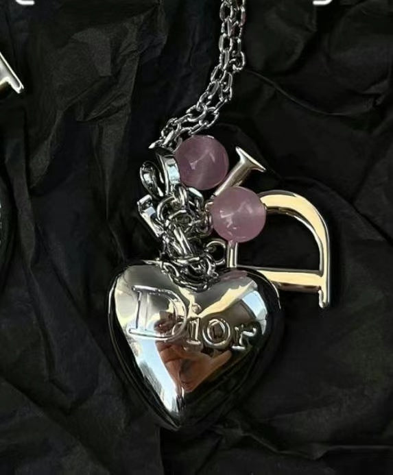 Dior pink beaded heart necklace
