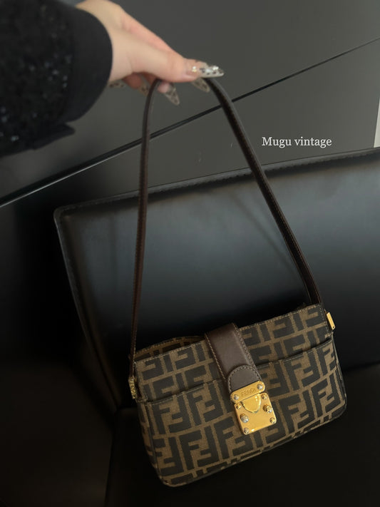 Fendi zucca gold lock baguette