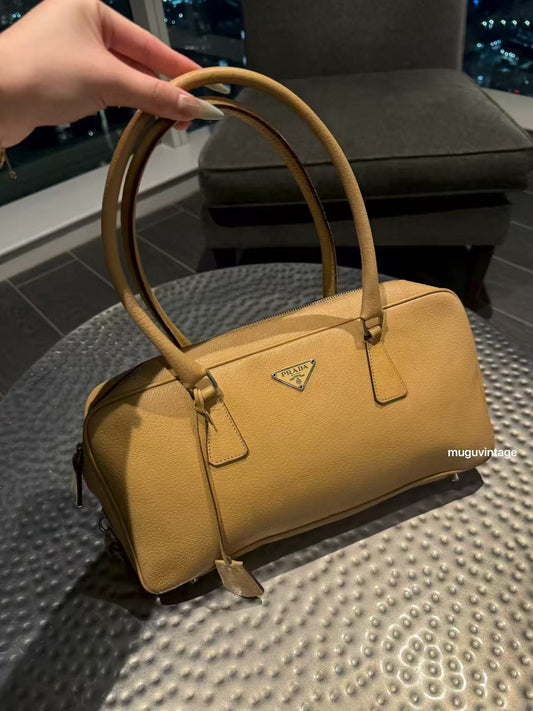 Prada tan plume leather shoulder bag