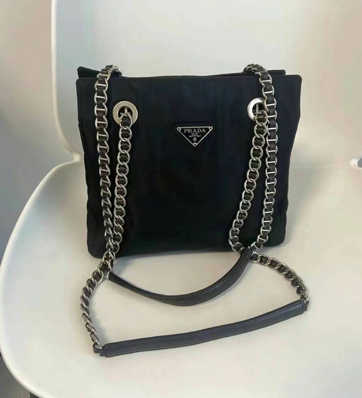 Prada silver chain tote