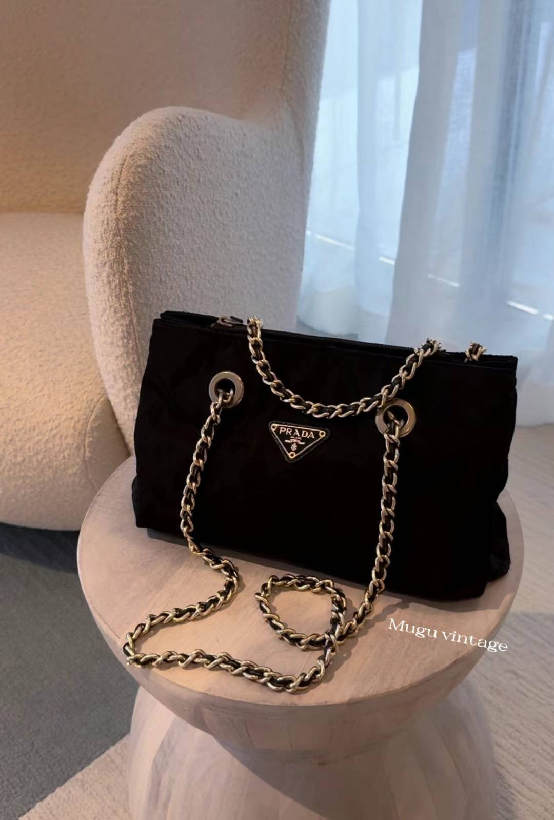 Prada tessuto gold chain tote