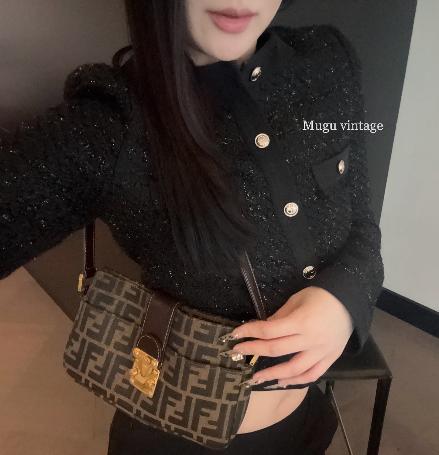 Fendi zucca gold lock baguette