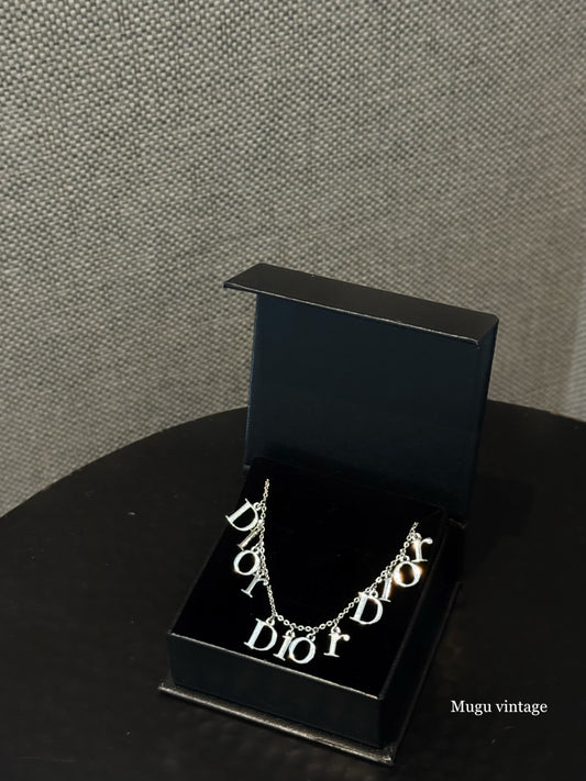 Dior 3 logo silver plate necklace