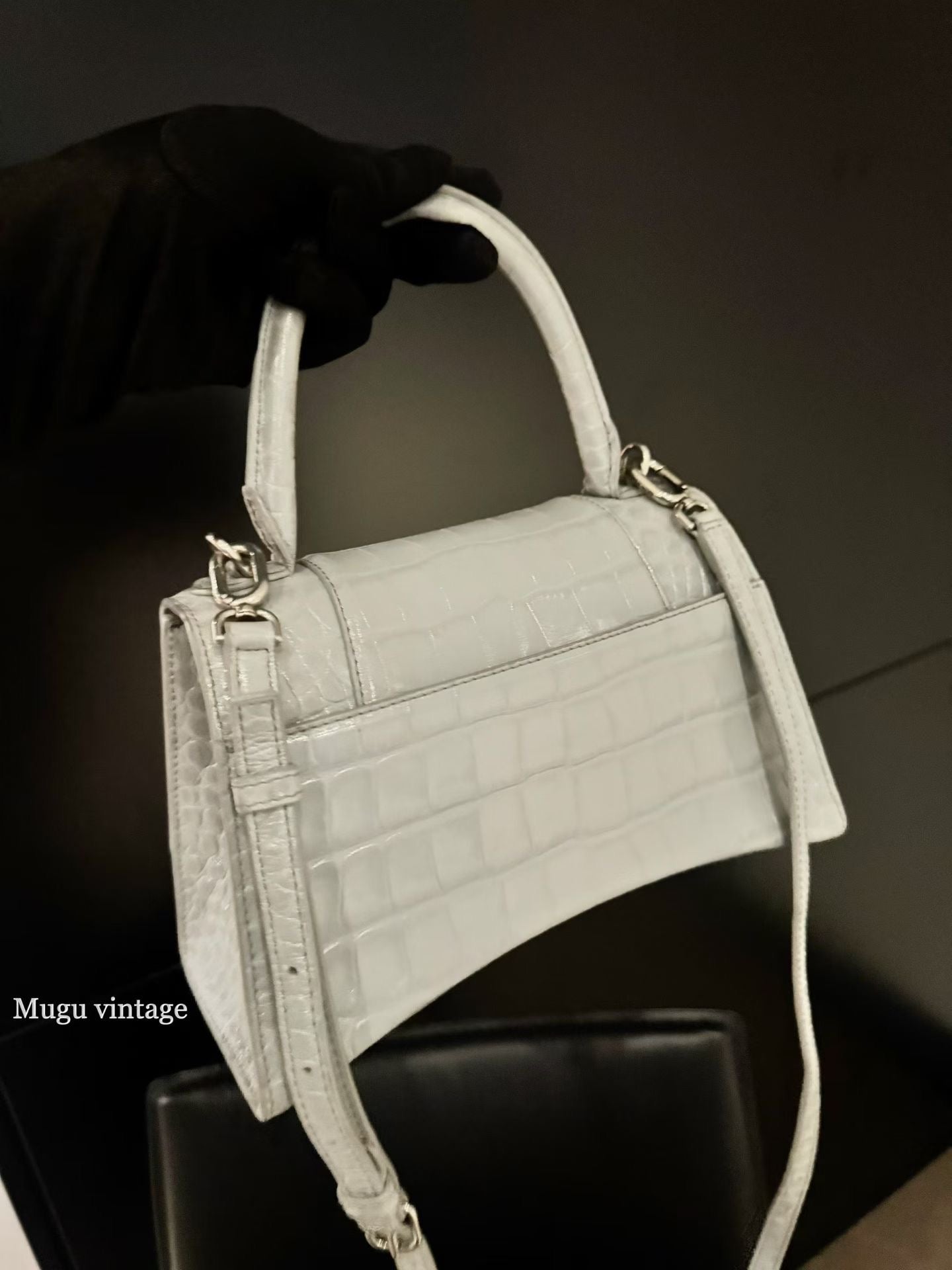 Balenciaga grey crocodile hourglass bag