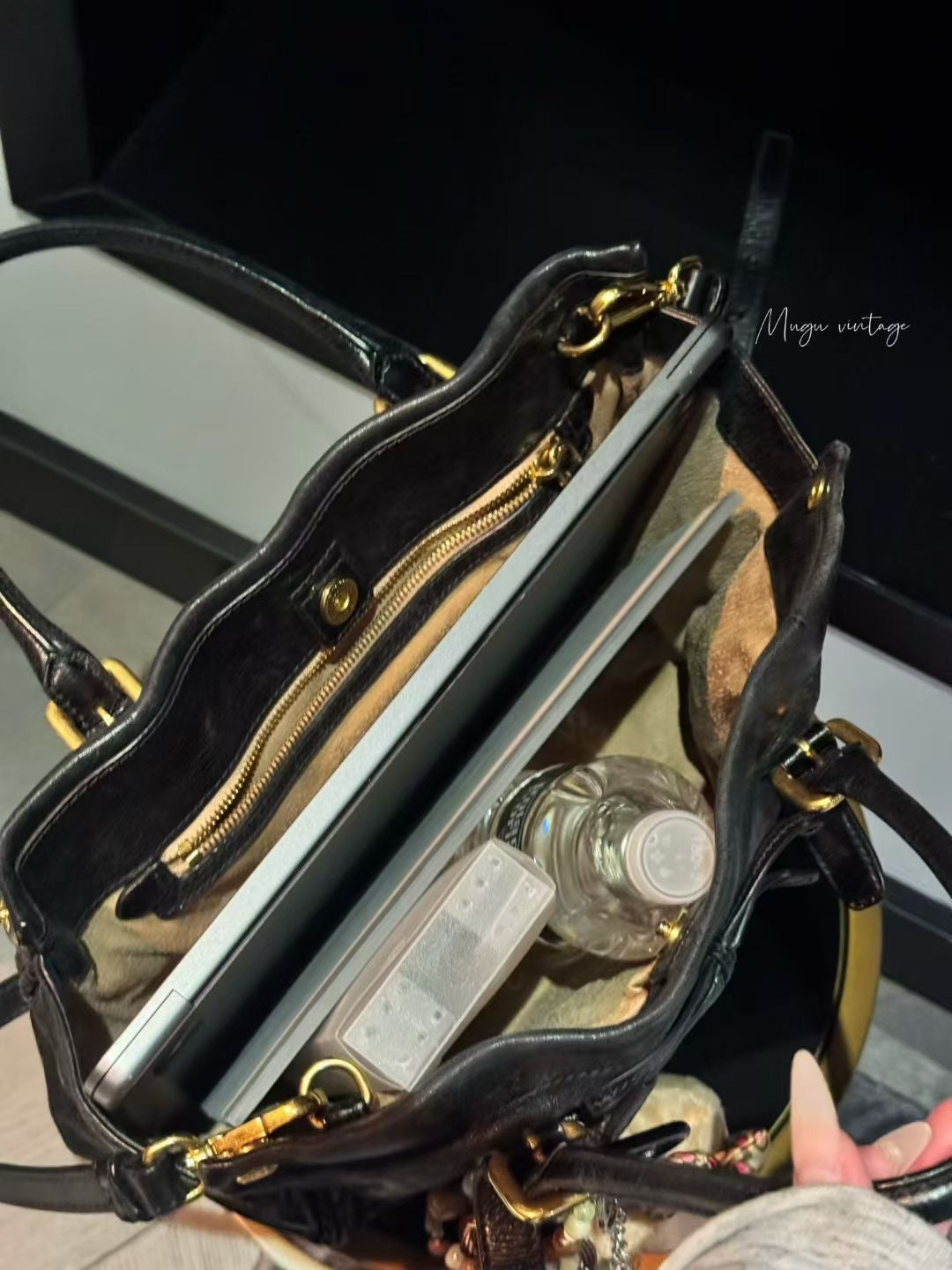 Prada bow leather crossbody patent tote