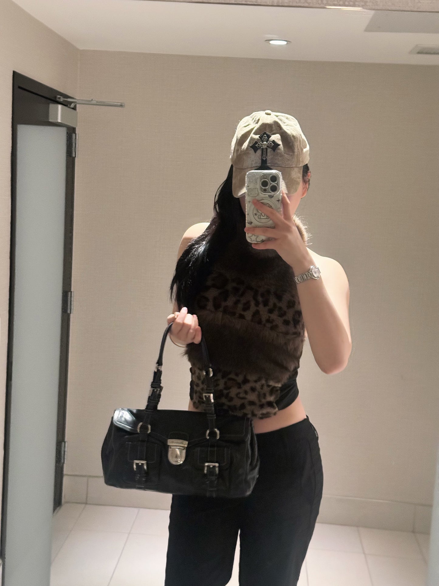Prada motor chain leather baguette
