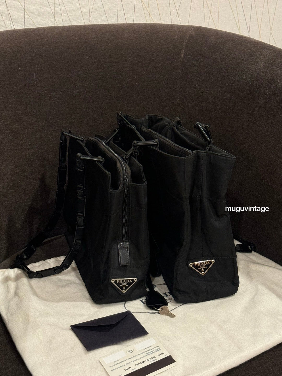 Prada side logo tessuto black tote