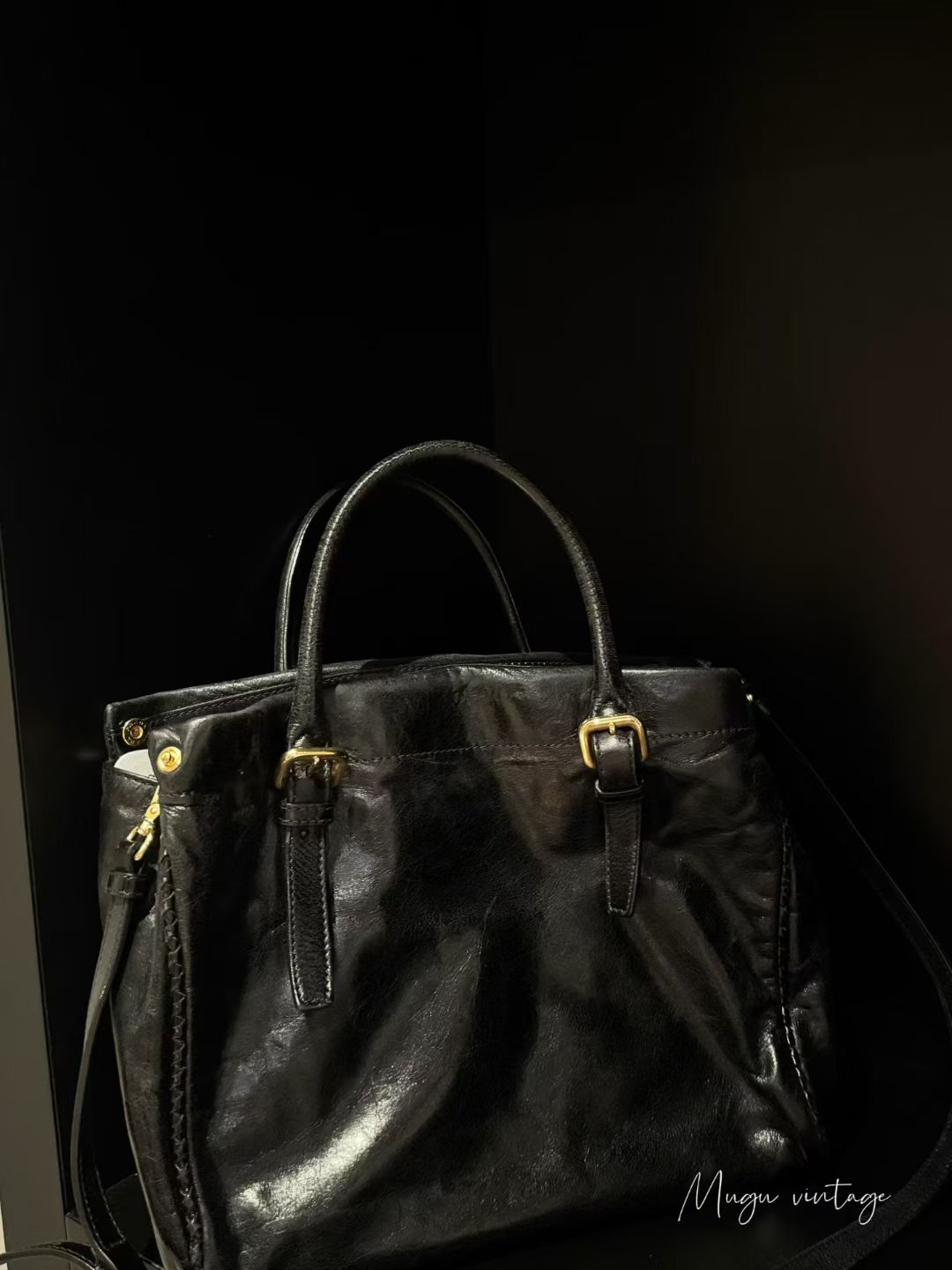 Prada bow leather crossbody patent tote