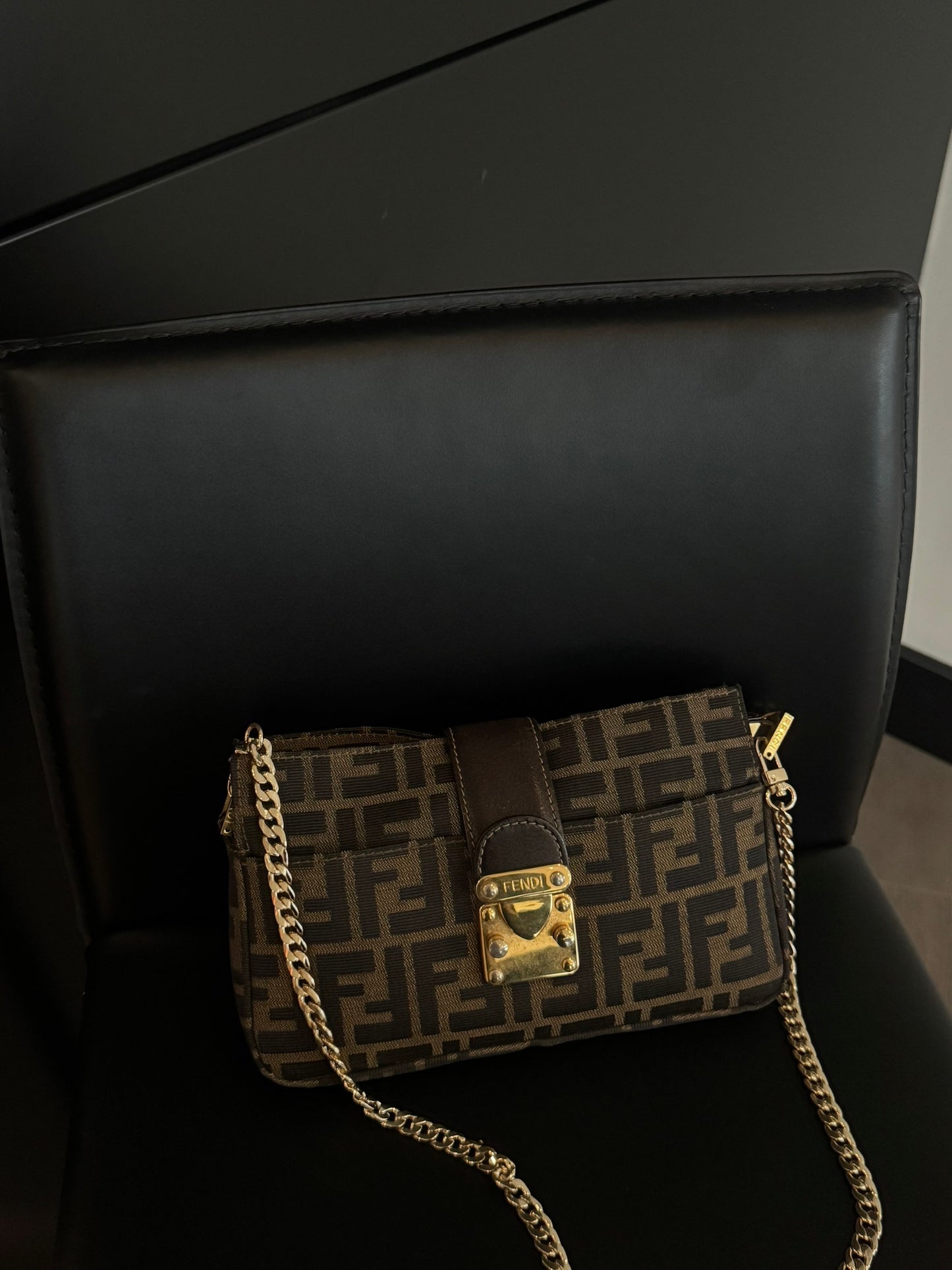 Fendi zucca gold lock baguette