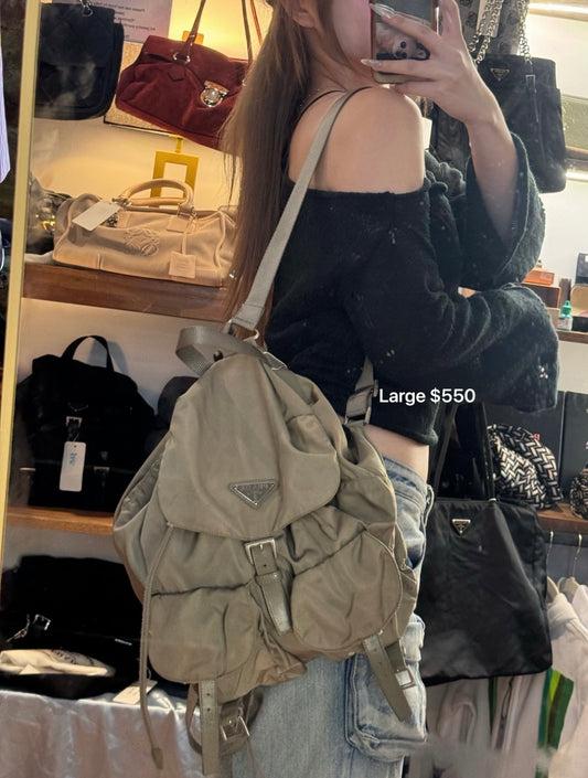 Prada ash grey large backpack