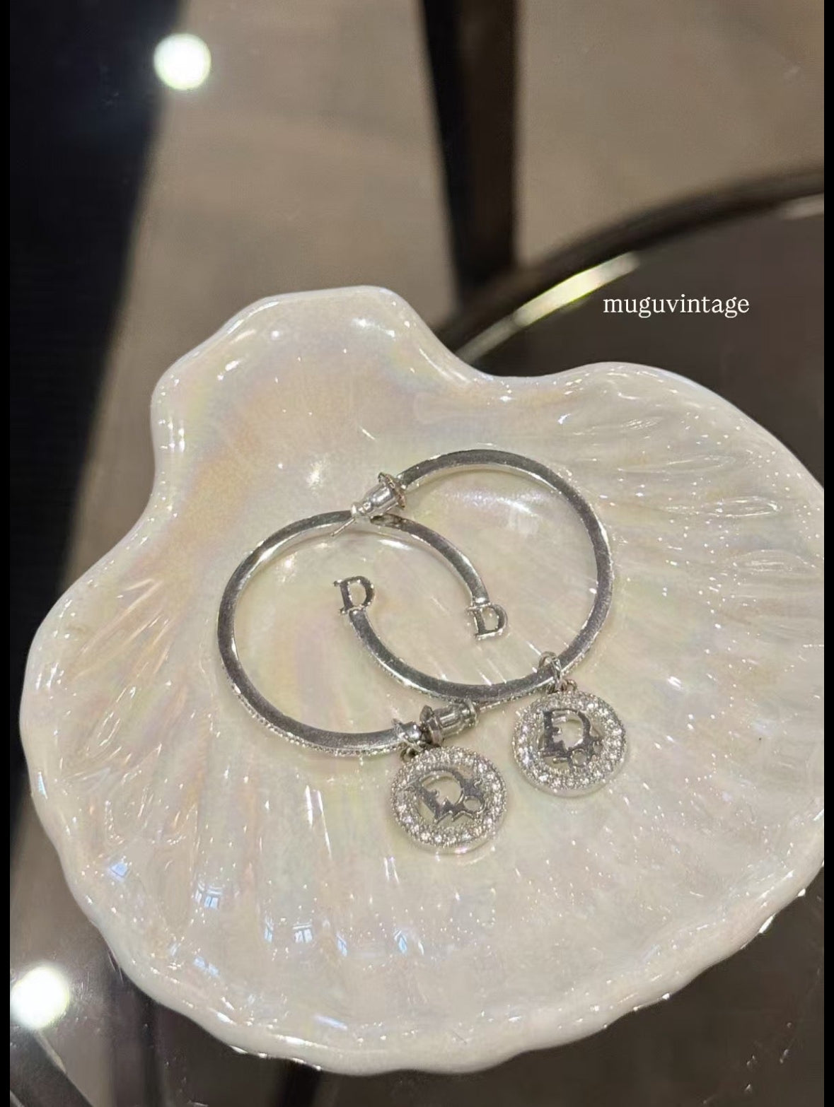 Dior rhinestone glamour silver hoop