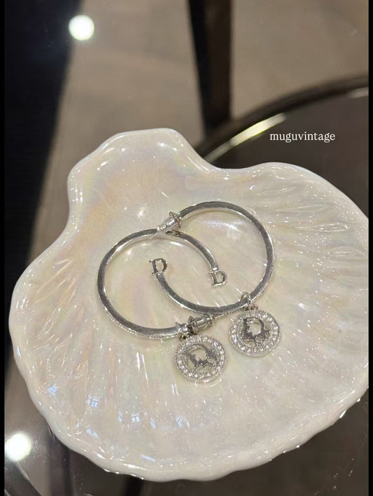 Dior rhinestone glamour silver hoop