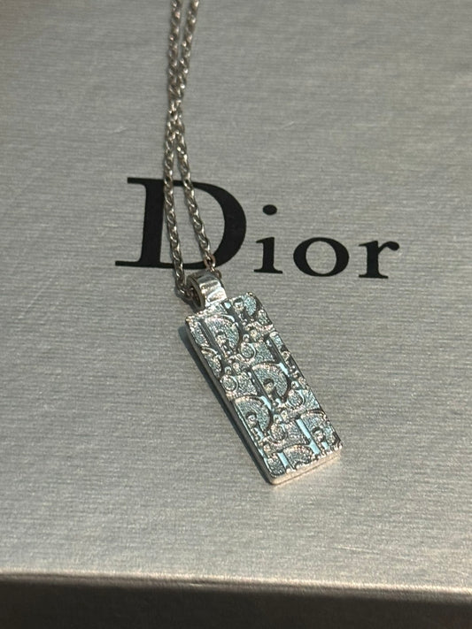 Dior monogram double sided silver plate necklace