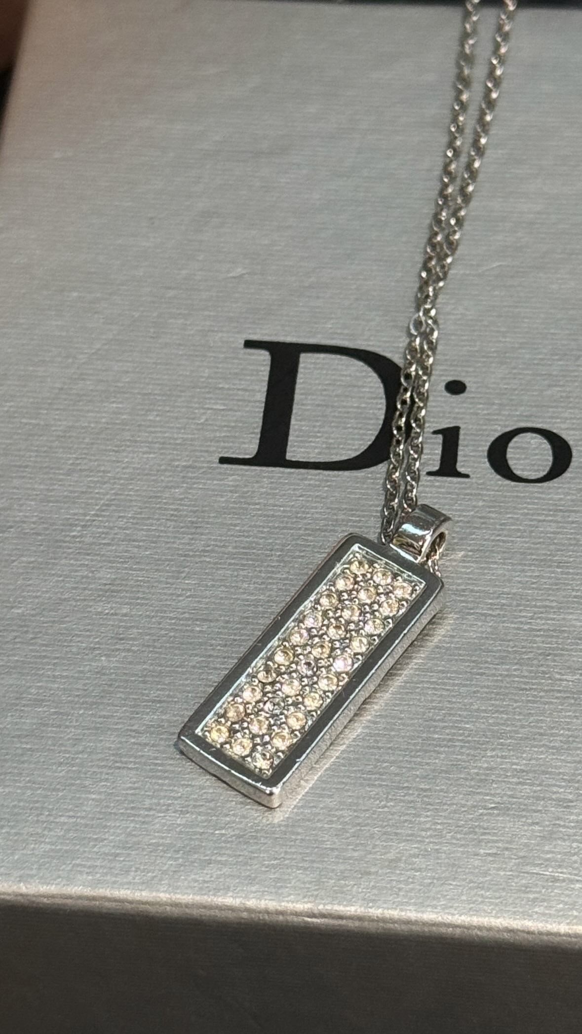 Dior monogram double sided silver plate necklace