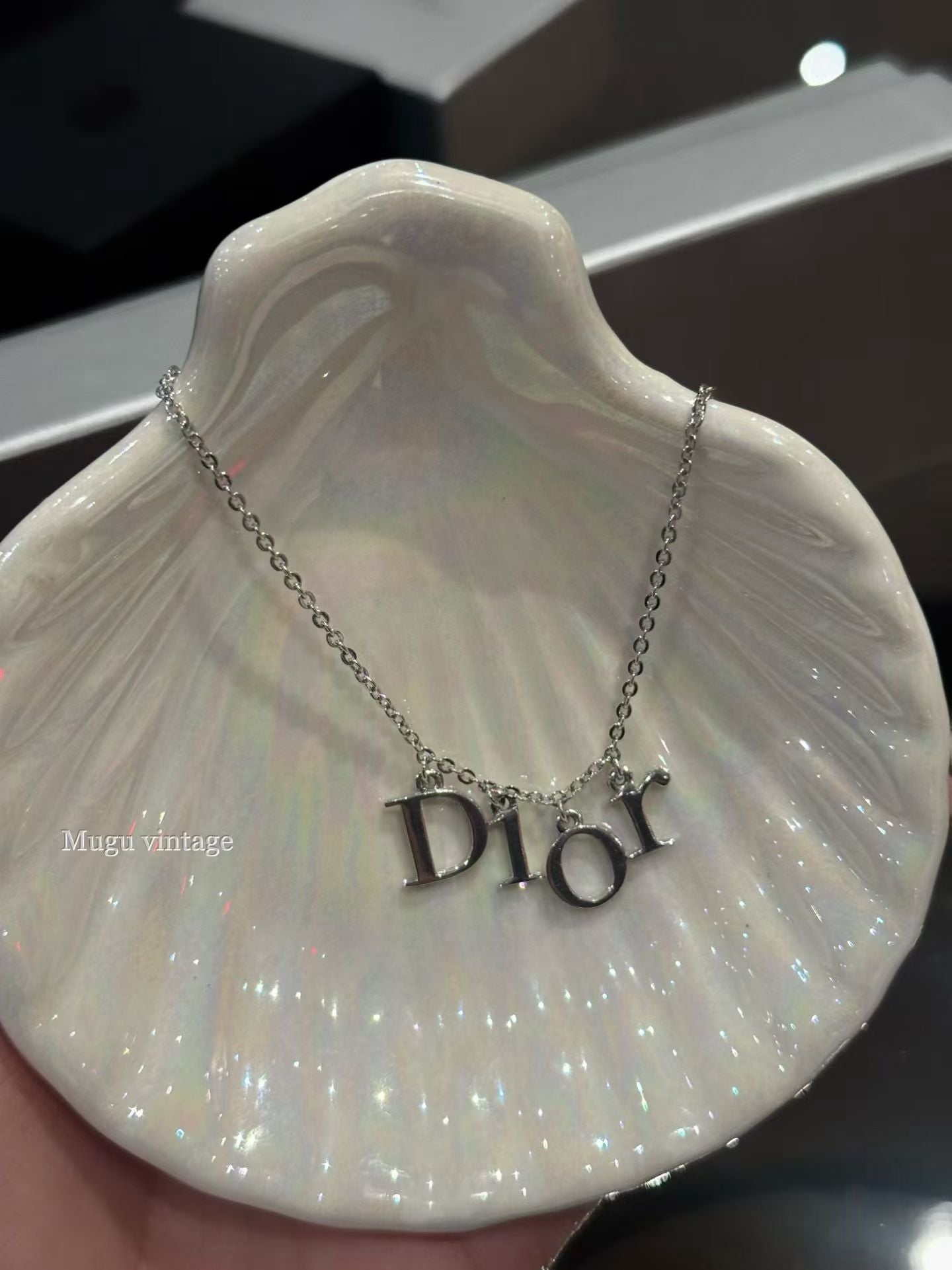 Christian Dior silver letter necklace