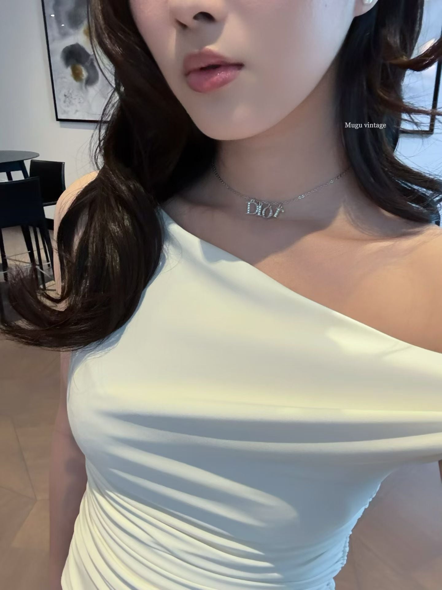 Christian Dior silver rhinestone letter necklace