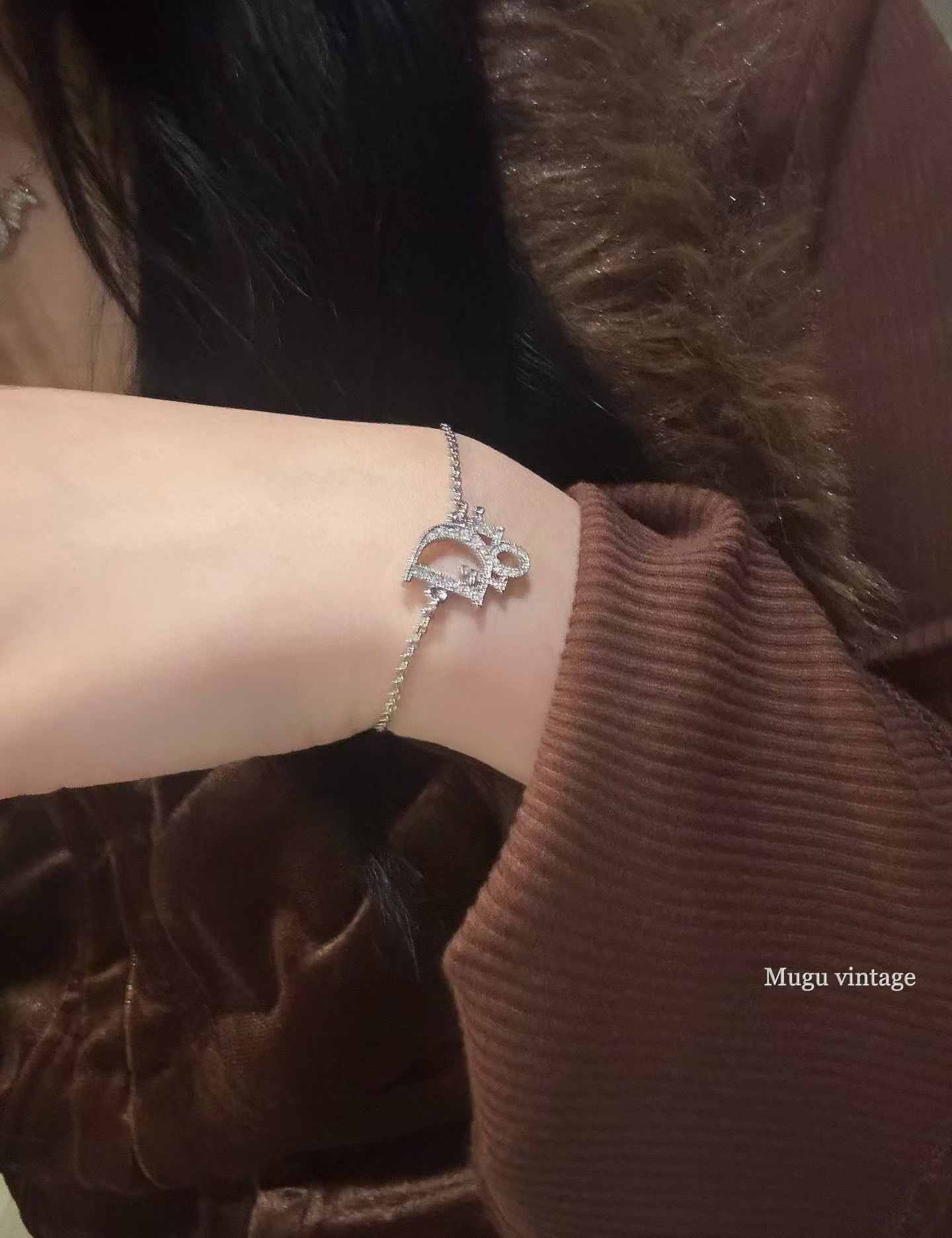 Dior rhinestone logo bracelet