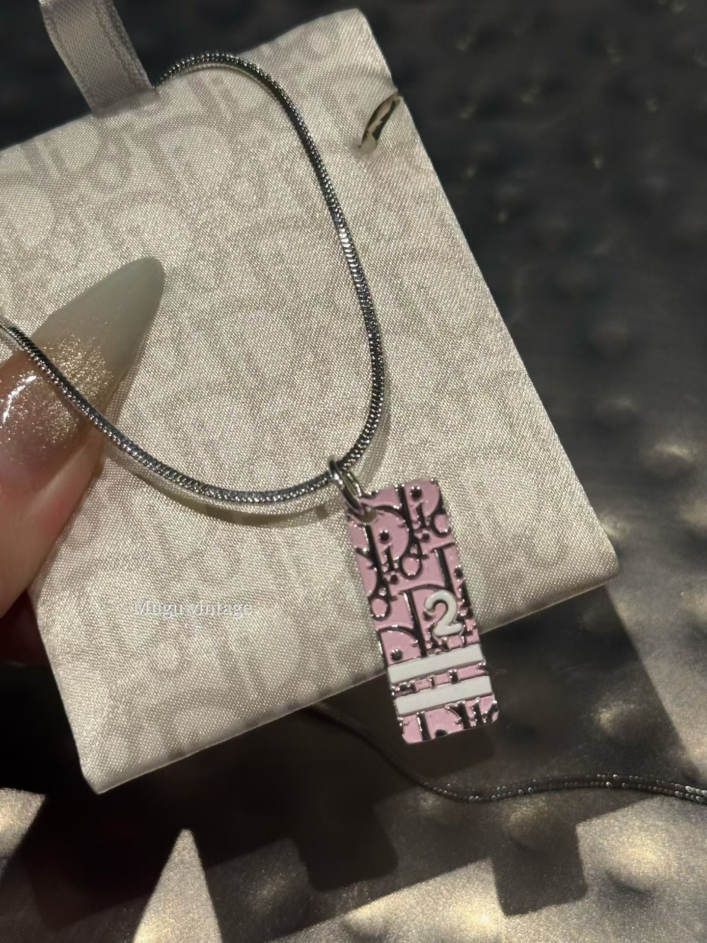 Christian Dior New with tag pink monogram 2 plated necklace