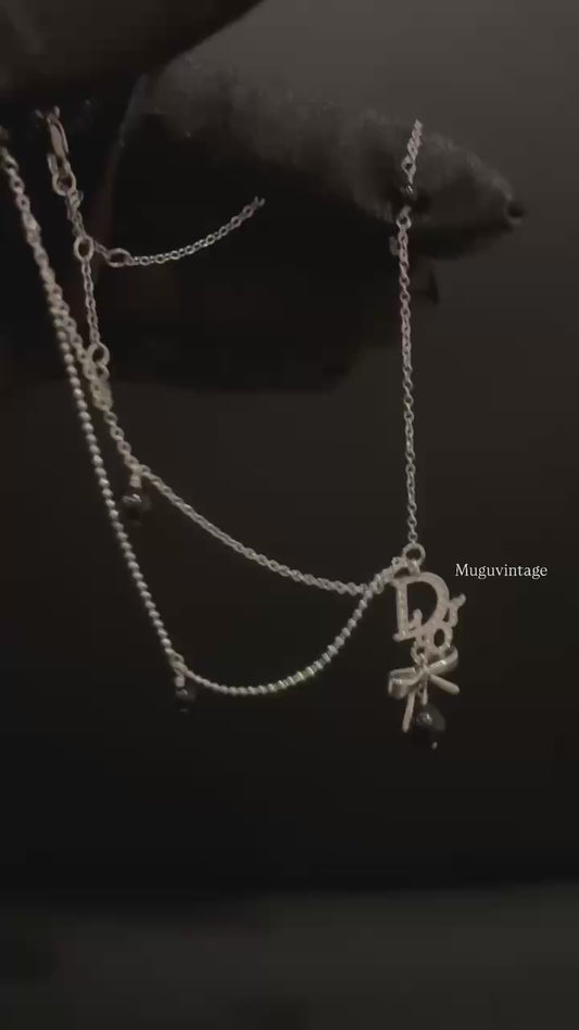 Dior double chain black pearl necklace